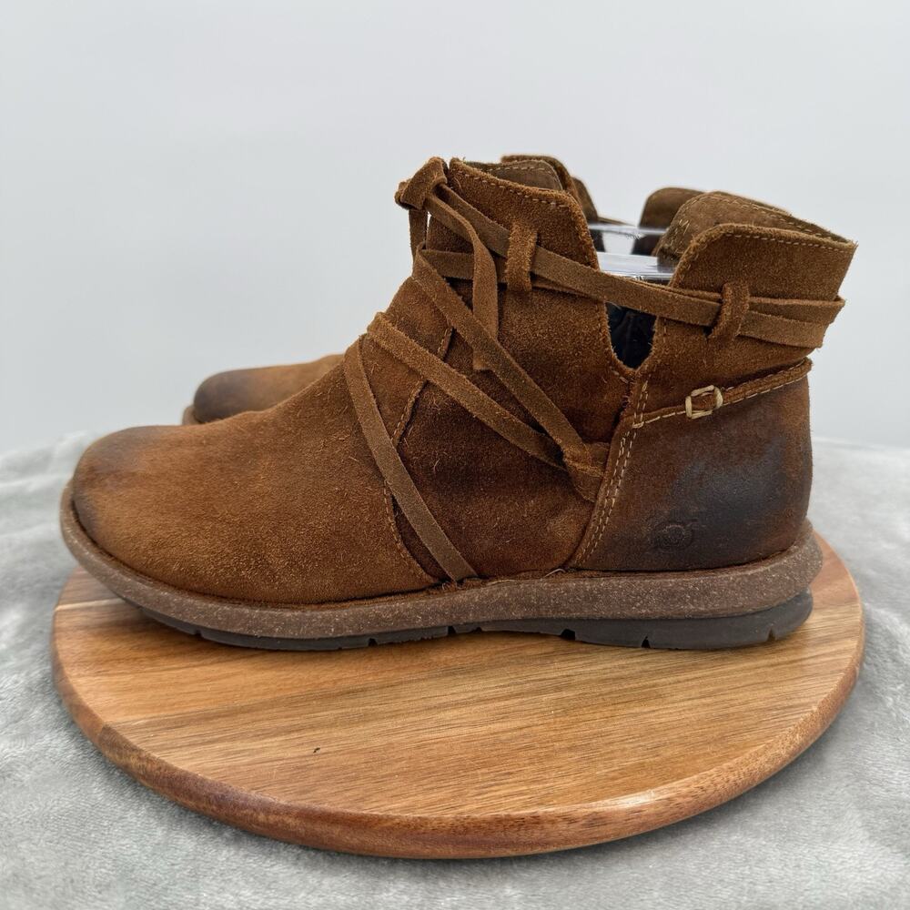 Born Tarkiln Boots Womens 8.5 Brown Distressed Ankle Boot Leather Zip - Picture 2 of 12